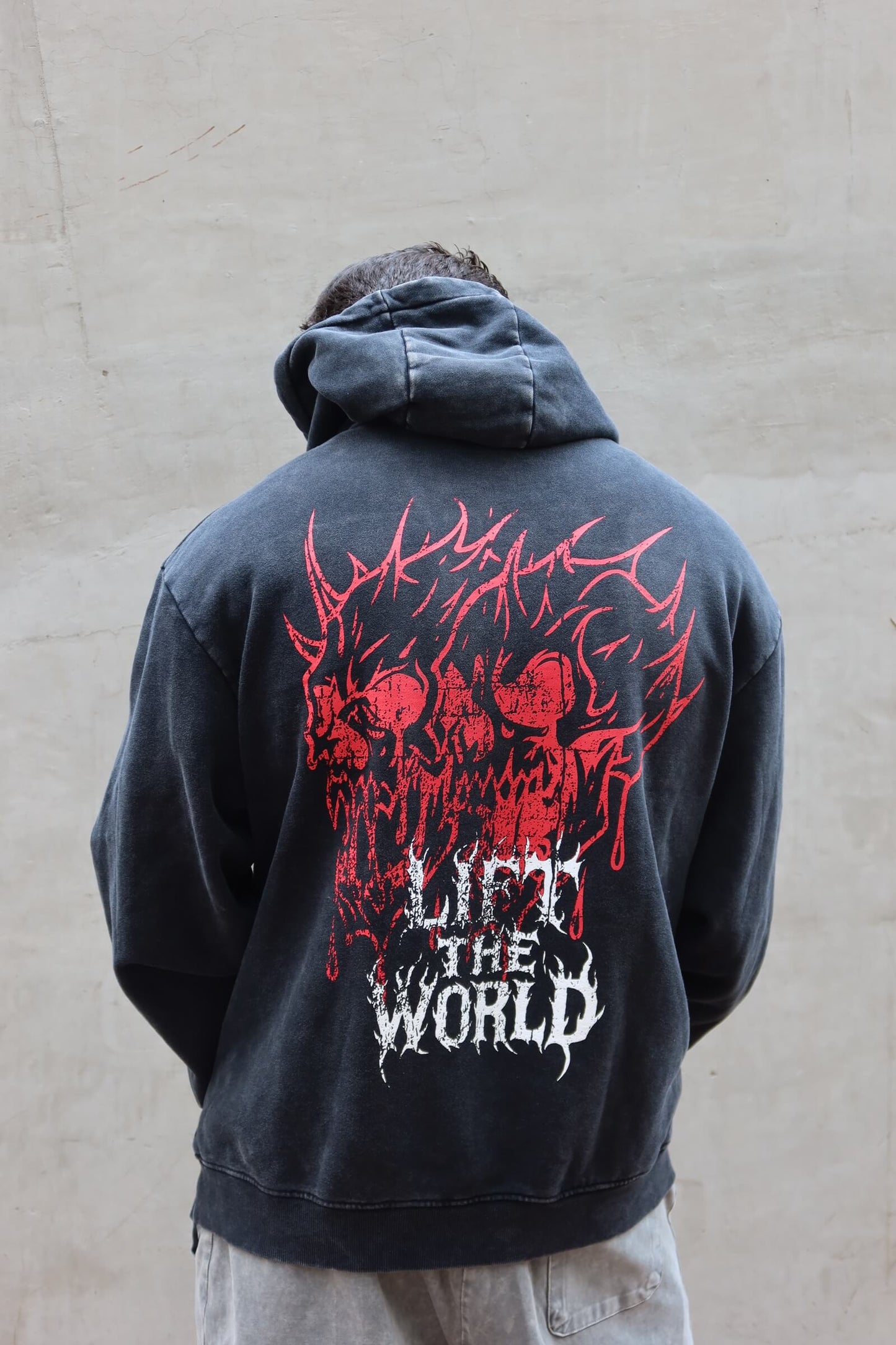 METAL SKULL "PREMIUM HEAVYWEIGHT" DARK WASH OVERSIZED HOODIE