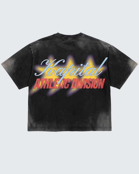 KAPITAL STAR DIVISION "HEAVYWEIGHT PREMIUM" SUPER BOXY OVERSIZED BLACK PIGMENT WASH T SHIRT