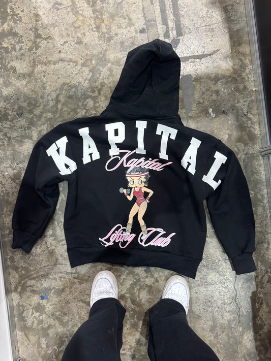 BETTY BOOPXKAPITAL "PREMIUM HEAVYWEIGHT" OVERSIZED CROPPED ZIP HOODIE