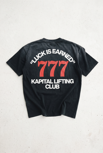 777 Sun Fade Tee – LUCK IS JUST PERSISTENCE "HEAVYWEIGHT PREMIUM VINTAGE" OVERSIZED UNISEX BLACK GRAY TEE
