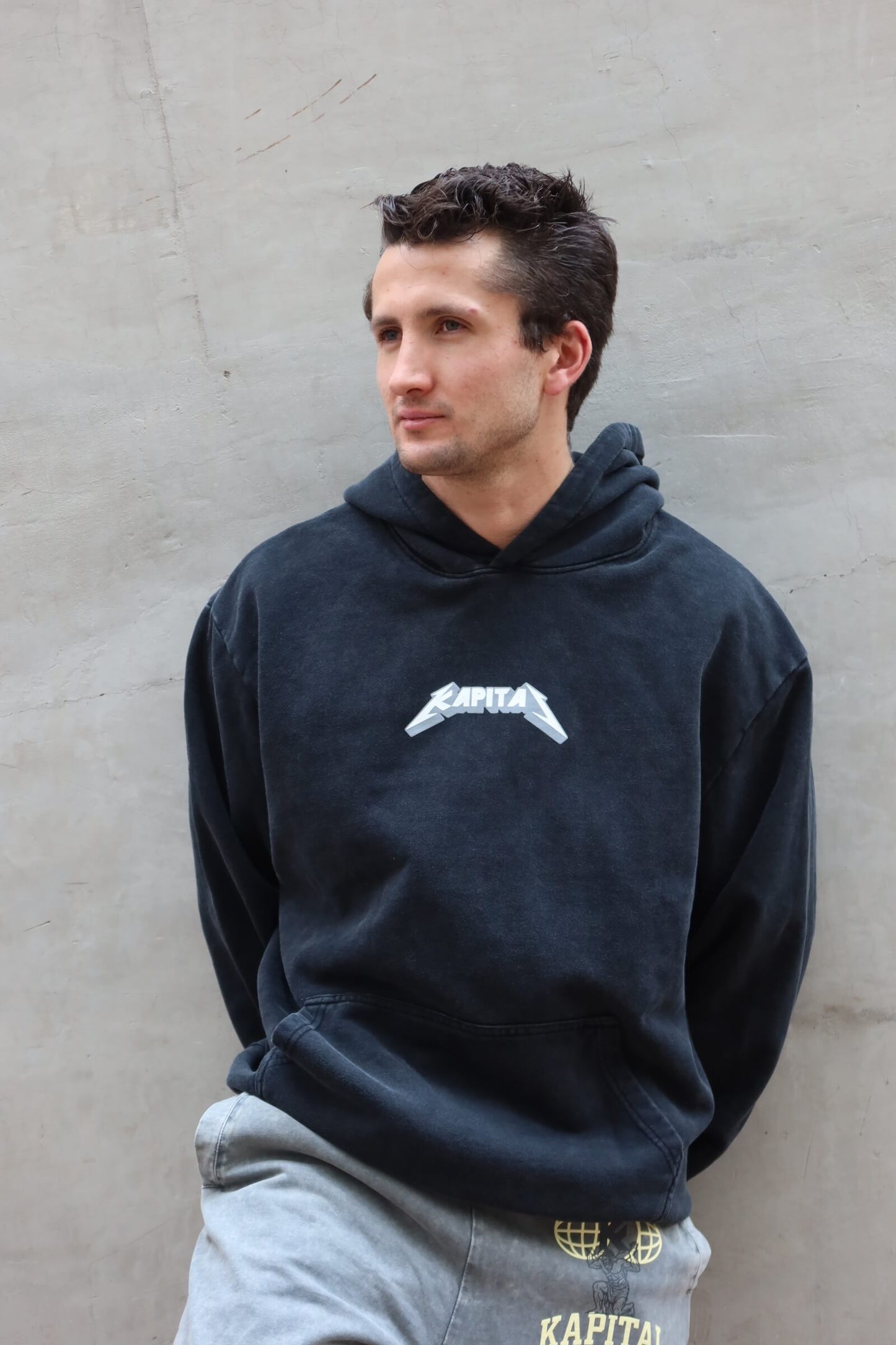 METAL SKULL "PREMIUM HEAVYWEIGHT" DARK WASH OVERSIZED HOODIE