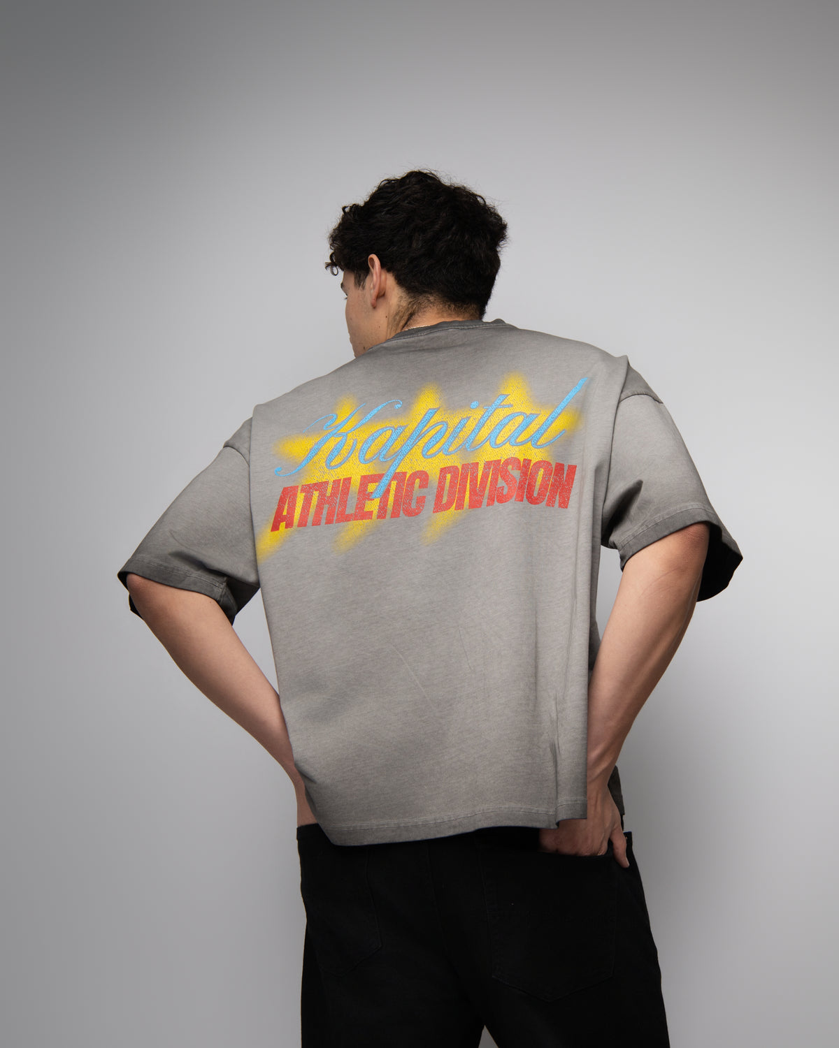 KAPITAL STAR DIVISION "HEAVYWEIGHT PREMIUM" SUPER BOXY OVERSIZED GREY PIGMENT WASH T SHIRT (Copia)
