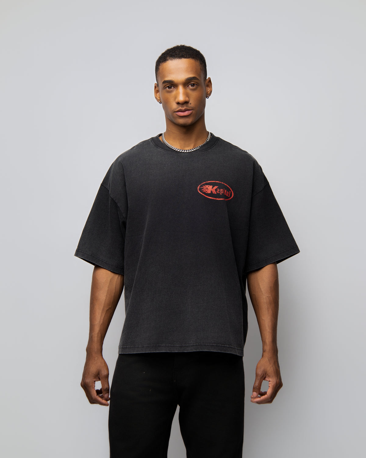 KAPITAL STAR DIVISION "HEAVYWEIGHT PREMIUM" SUPER BOXY OVERSIZED BLACK PIGMENT WASH T SHIRT