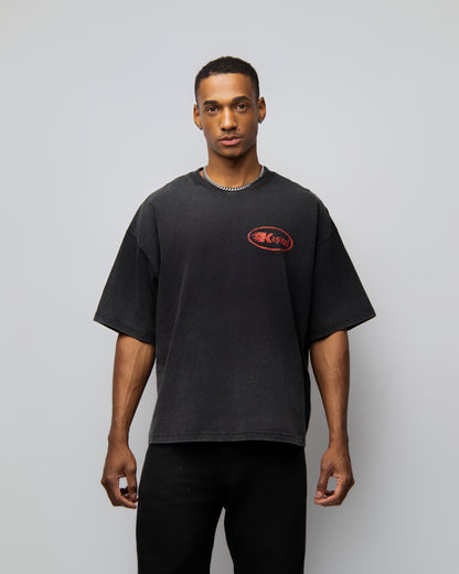 KAPITAL STAR DIVISION "HEAVYWEIGHT PREMIUM" SUPER BOXY OVERSIZED BLACK PIGMENT WASH T SHIRT