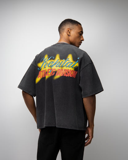 KAPITAL STAR DIVISION "HEAVYWEIGHT PREMIUM" SUPER BOXY OVERSIZED BLACK PIGMENT WASH T SHIRT