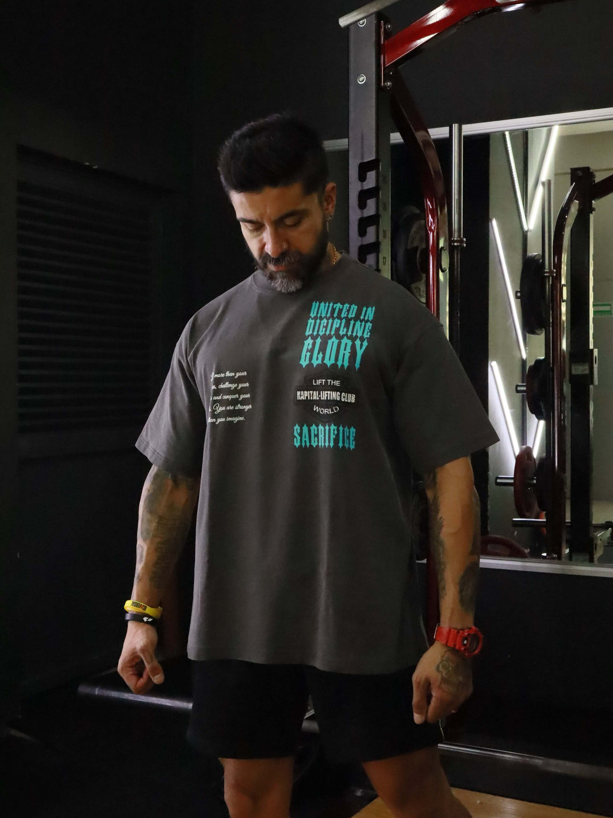 MOTORCYCLE "HEAVYWEIGHT PREMIUM VINTAGE" OVERSIZED UNISEX BLACK GRAY TEE