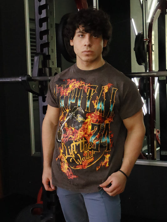 LIFT THE WORLD IN FLAMES "HEAVYWEIGHT PREMIUM VINTAGE" OVERSIZED UNISEX DARK ACID WASH TEE