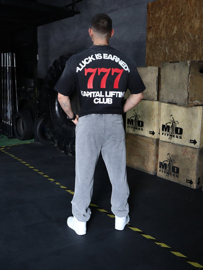 777 Sun Fade Tee – LUCK IS JUST PERSISTENCE "HEAVYWEIGHT PREMIUM VINTAGE" OVERSIZED UNISEX BLACK GRAY TEE