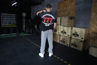 777 Sun Fade Tee – LUCK IS JUST PERSISTENCE "HEAVYWEIGHT PREMIUM VINTAGE" OVERSIZED UNISEX BLACK GRAY TEE