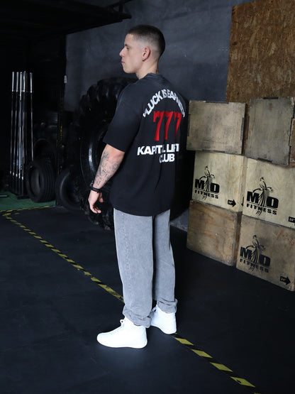 777 Sun Fade Tee – LUCK IS JUST PERSISTENCE "HEAVYWEIGHT PREMIUM VINTAGE" OVERSIZED UNISEX BLACK GRAY TEE