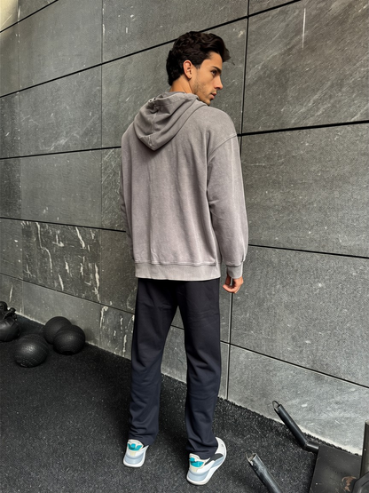 KAPITAL TRAINING DIVISION "PREMIUM MEDIUMWEIGHT" OVERSIZED CROPPED ZIP HOODIE GREY WASHED