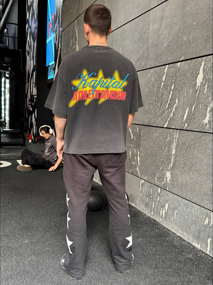 KAPITAL STAR DIVISION "HEAVYWEIGHT PREMIUM" SUPER BOXY OVERSIZED BLACK PIGMENT WASH T SHIRT