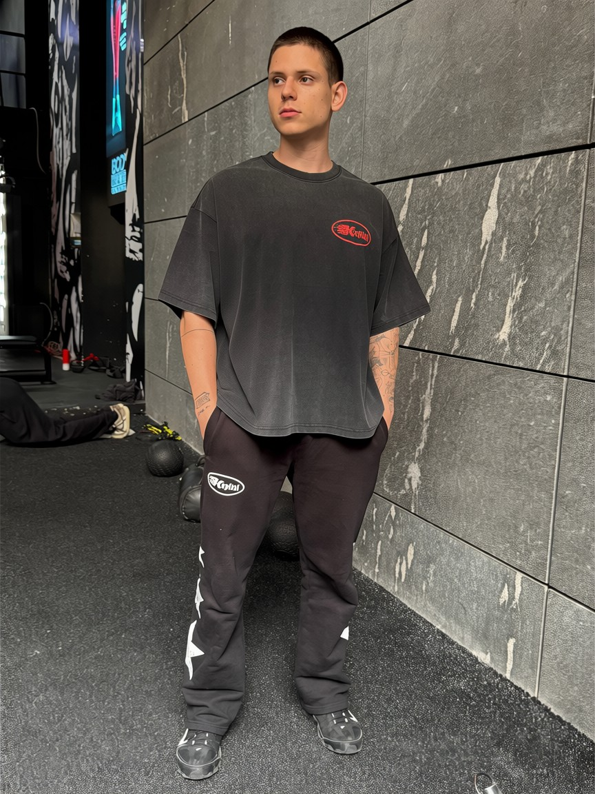 KAPITAL STAR DIVISION "HEAVYWEIGHT PREMIUM" SUPER BOXY OVERSIZED BLACK PIGMENT WASH T SHIRT