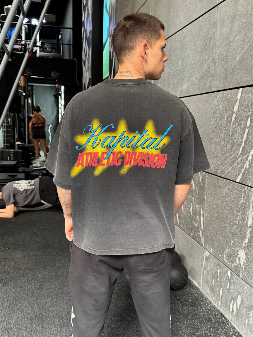 KAPITAL STAR DIVISION "HEAVYWEIGHT PREMIUM" SUPER BOXY OVERSIZED BLACK PIGMENT WASH T SHIRT