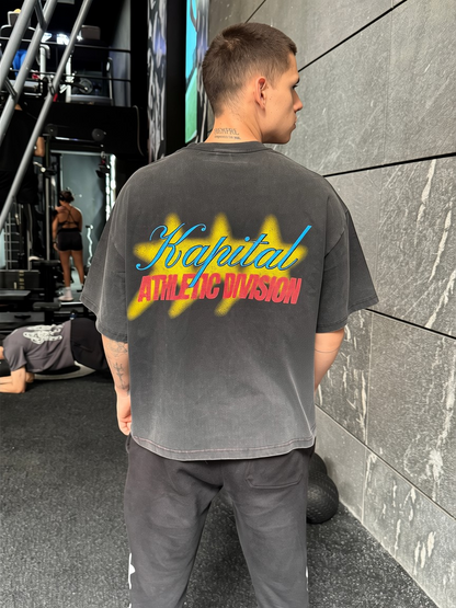 KAPITAL STAR DIVISION "HEAVYWEIGHT PREMIUM" SUPER BOXY OVERSIZED BLACK PIGMENT WASH T SHIRT