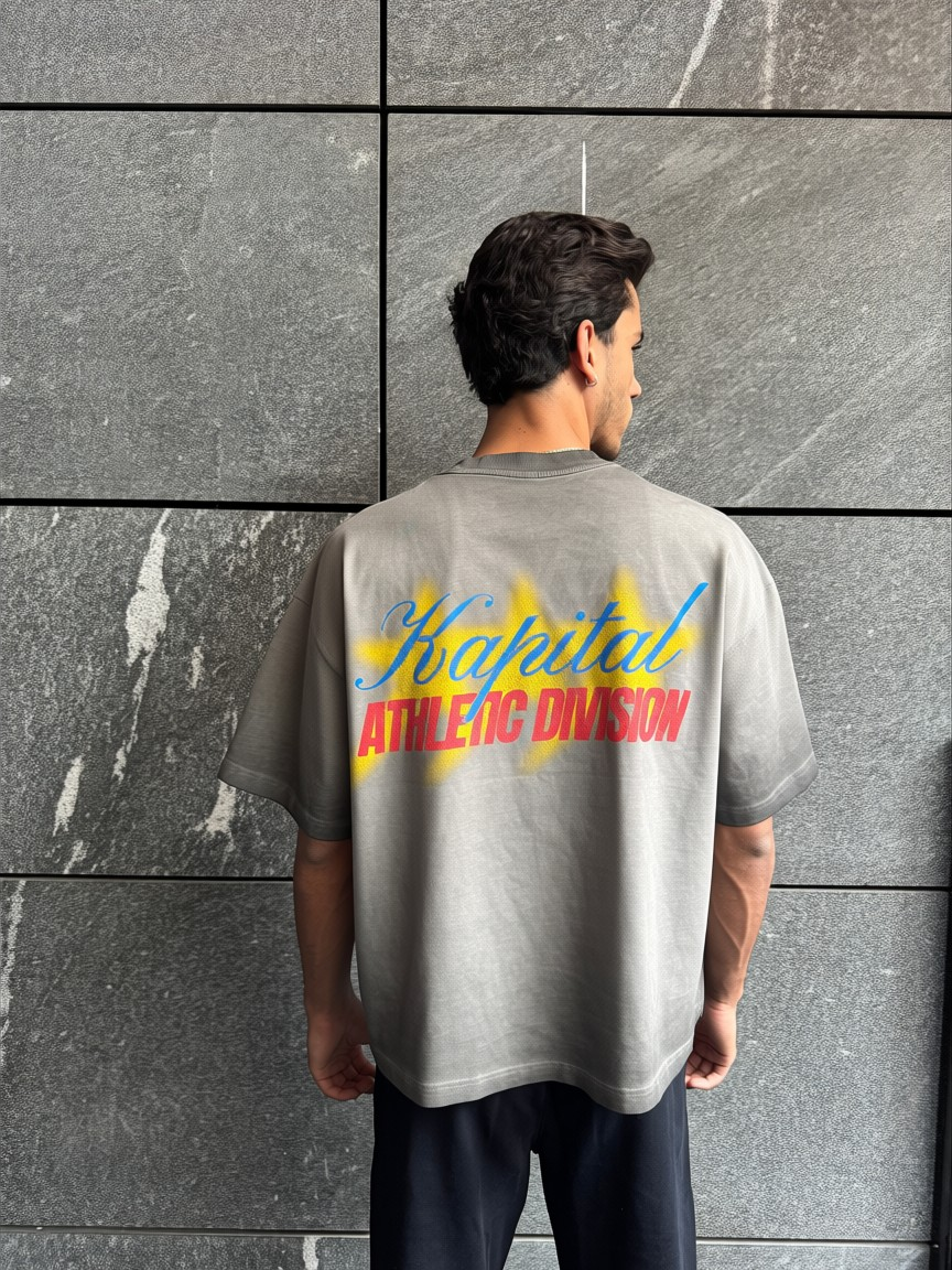 KAPITAL STAR DIVISION "HEAVYWEIGHT PREMIUM" SUPER BOXY OVERSIZED GREY PIGMENT WASH T SHIRT (Copia)