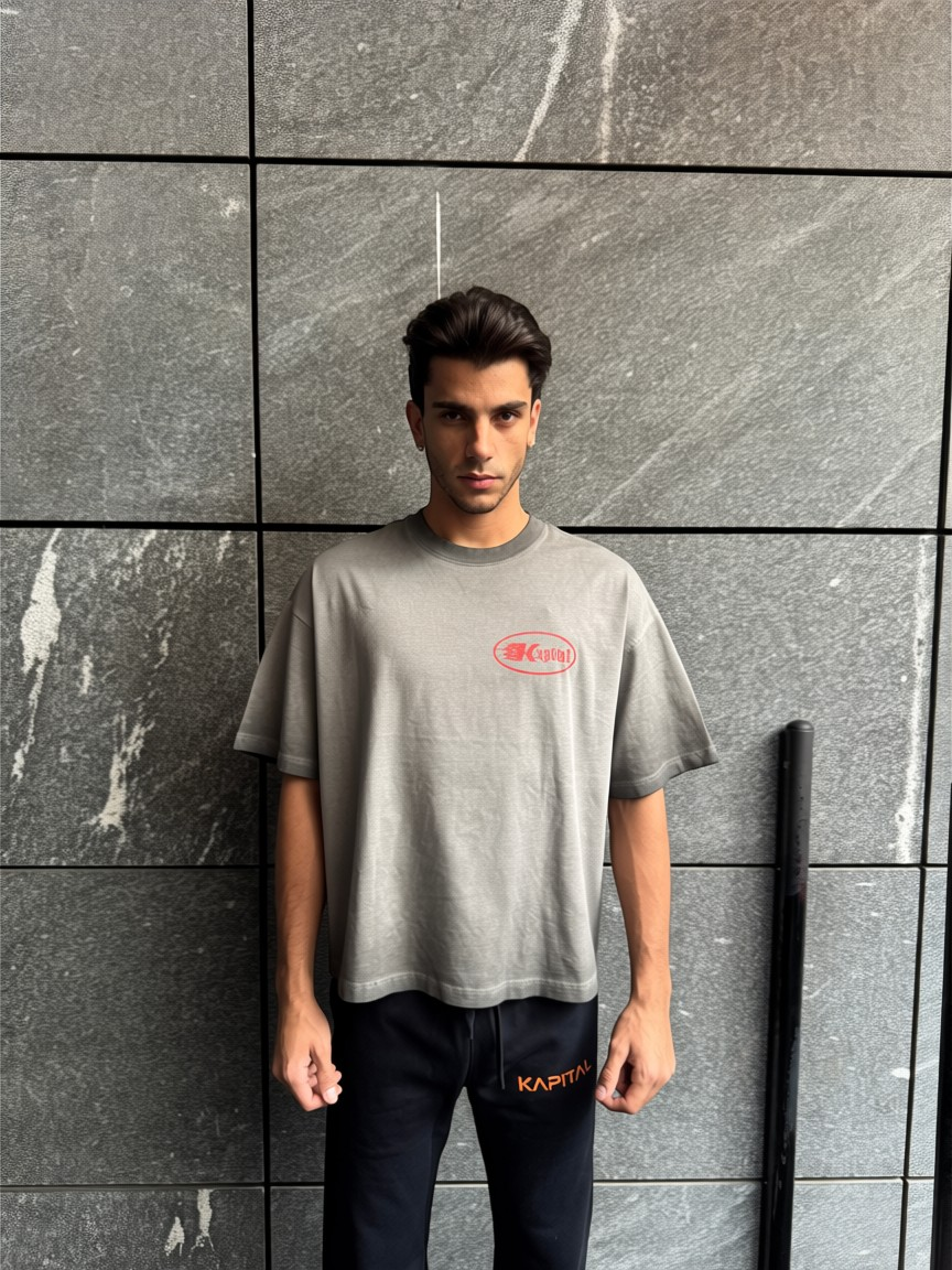 KAPITAL STAR DIVISION "HEAVYWEIGHT PREMIUM" SUPER BOXY OVERSIZED GREY PIGMENT WASH T SHIRT (Copia)